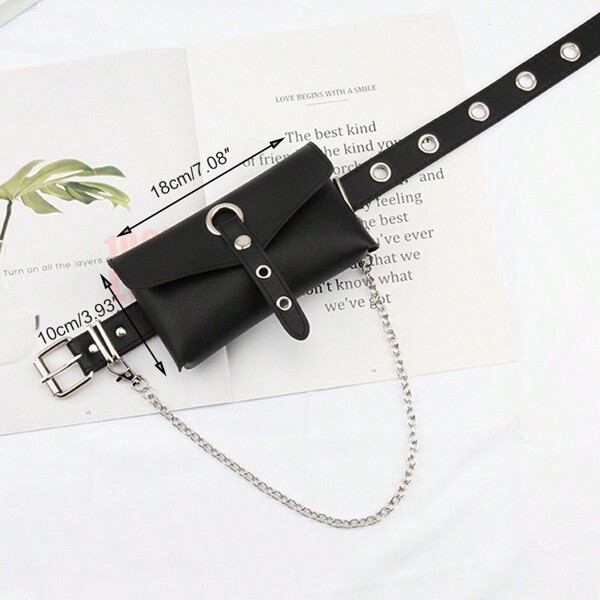  lady's bag waist bag chain equipment ornament . flap with cover black fashonabru. waist bag 1 piece 