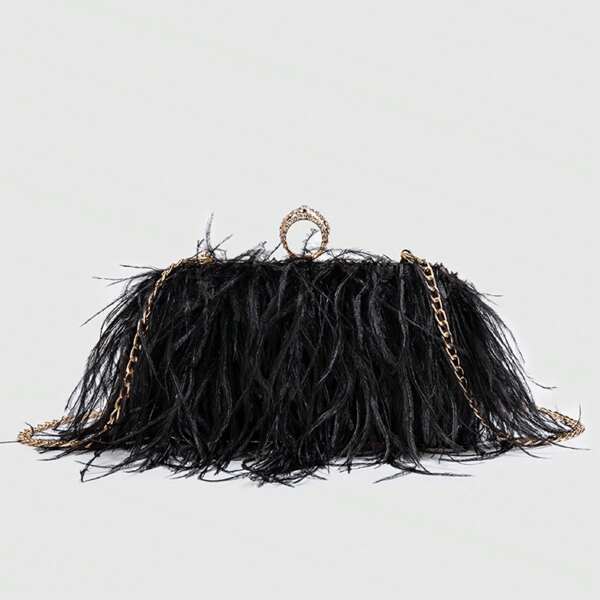  lady's bag clutch bag for women formal bag ring box Ostrich feather 1 piece leather made shoulder ../ diagonal ..