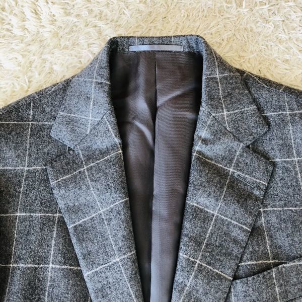 エディフィス『紳士の品格』EDIFICE×Loro Piana　スーツ　セットアップ　テーラードジャケット　M　グレー　毛　カシミヤ混　チェック　_画像4