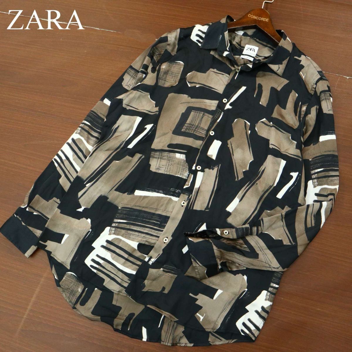 ZARA ザラ マン 現行タグ★ 通年 RELAXED FIT 総柄 長袖 シャツ Sz.L　メンズ　A3T12319_A#C_画像1