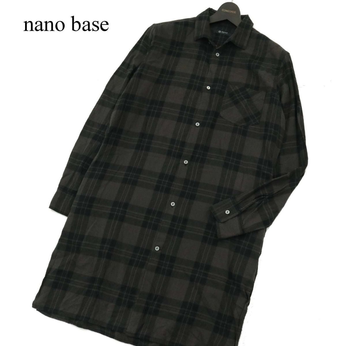 nano base ナノユニバース 秋冬 長袖 ロング★ ワーク チェック ネル シャツ Sz.L　メンズ グレー　A3T12698_B#B_画像1