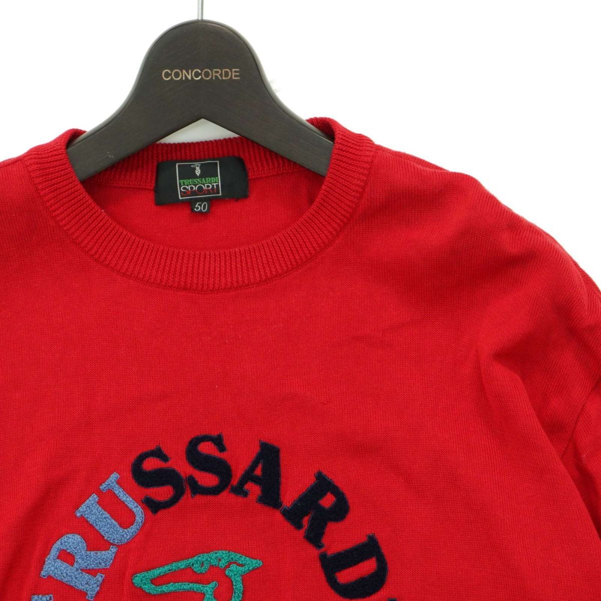 TRUSSARDI SPORT トラサルディ 通年 ボア ロゴ★ コットン ニット セーター Sz.50　メンズ 大きいサイズ　A3T12689_B#L_画像2