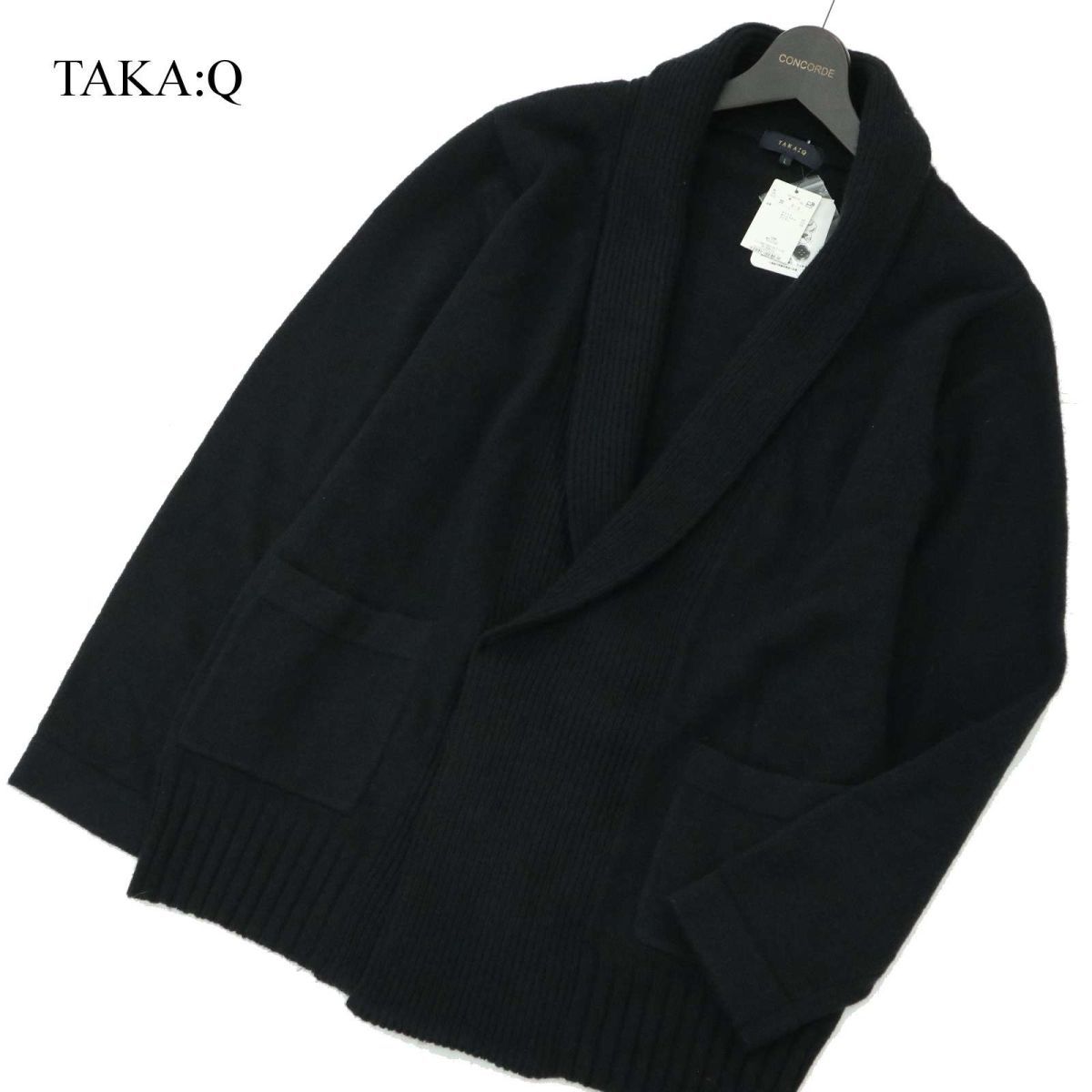 【新品 未使用】 TAKA:Q タカキュー 秋冬 ショールカラー ニット カーディガン Sz.L　メンズ 黒　A3T12637_A#K_画像1