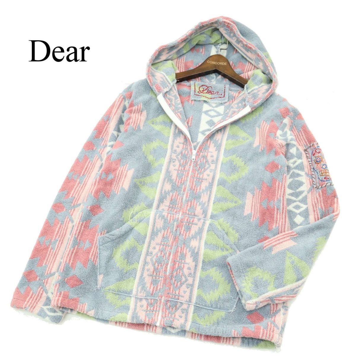 Dear ディアー 秋冬 メキシカンスカル★ ネイティブ総柄 パイル ジップアップ フーディー パーカー Sz.L　メンズ 日本製　A3T12574_A#N_画像1