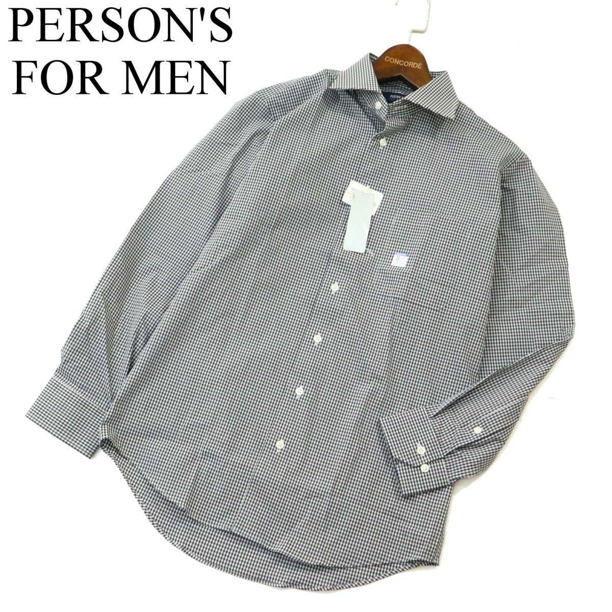 【新品 未使用】 PERSON'S FOR MEN パーソンズフォーメン 通年 長袖 ストレッチ ギンガム チェック シャツ Sz.S-78 メンズ A3T12868_B#Cの画像1