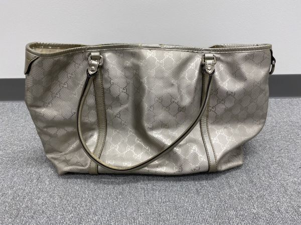 I021-SB8-231 GUCCI グッチ レディース トートバッグ GGキャンバス シルバー 197953 214397 約25×43×13cm_画像2