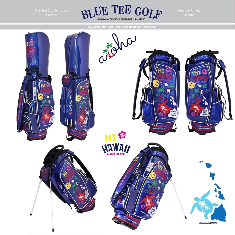 ◎3:送料無料♪ブルーティーゴルフ【ネイビー：HI HAWAII （ハイハワイ）】エナメル スタンドバッグ CB-021 BLUE TEE GOLF