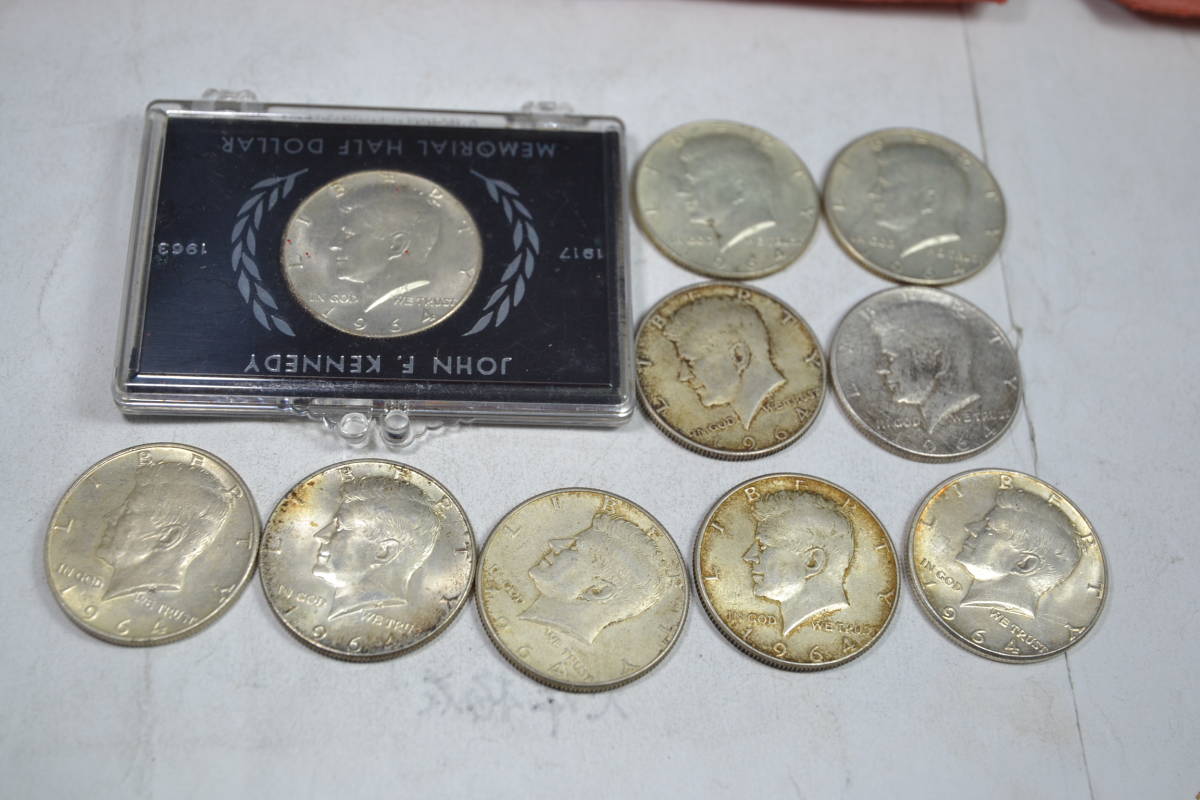 身辺整理・USA19６４年ケネデイハーフダラー銀９００銀貨10枚_画像1