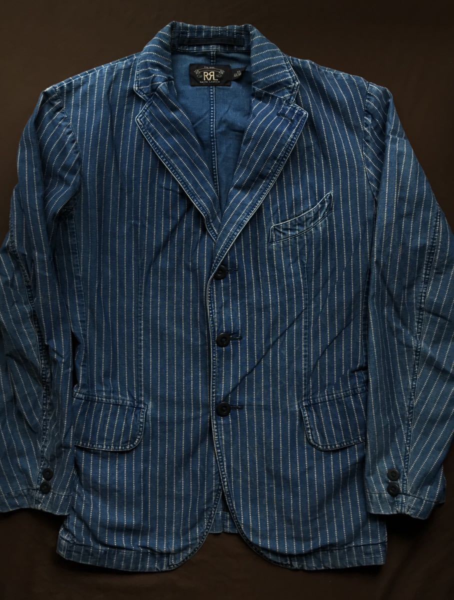 【傑作】極美品 RRL WABASH STRIPE SPORTS COAT ダブルアールエル ウォバッシュ ワバッシュ インディゴ ストライプ ジャケット XSの画像1