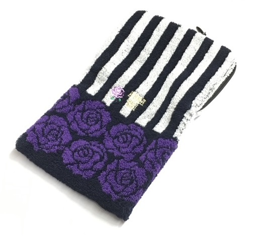 【ANNA SUI】（NO.5715）アナスイ ファスナー付きタオル ペットボトルケース　ストライプ 紫薔薇　未使用_画像2