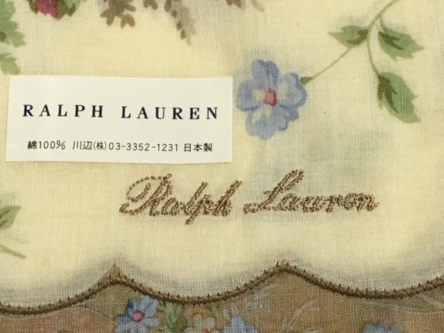 【RALPH LAUREN】（NO.1589）ラルフローレン 大判ハンカチ　ブラウン系花柄　未使用　56cm_画像6