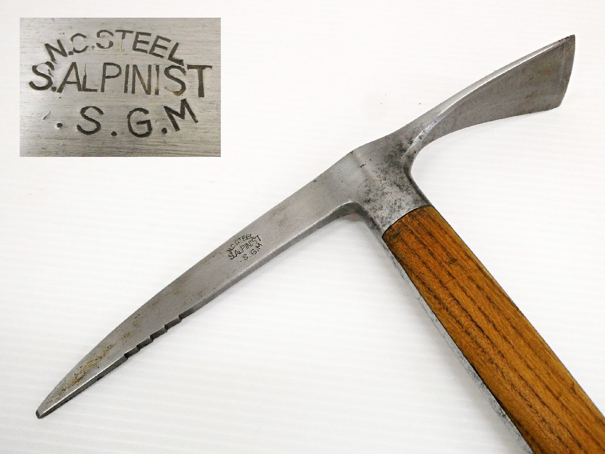 売れ筋がひ贈り物! ○ ビンテージ!ピッケル S.ALPINIST I.S.G.M N.C.STEEL アルピニスト 木製ピッケル ウッドシャフト 登山道具 ロッククライミング