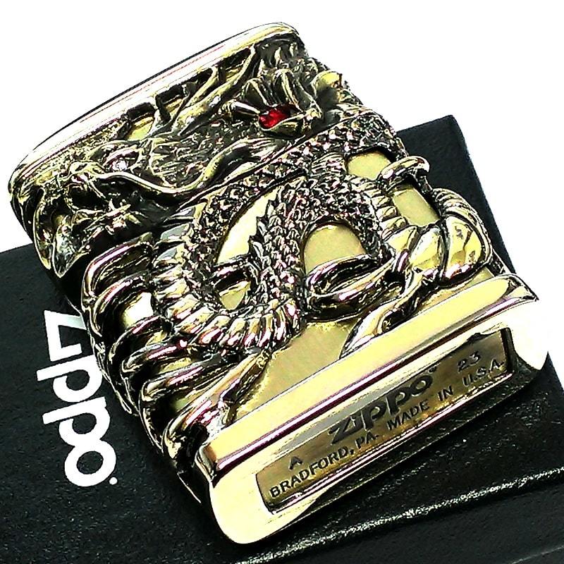 ZIPPO メタルジャケット 天龍 超重厚 ドラゴン 真鍮古美 ジッポ ライター スワロフスキー 竜 アンティークゴールド 高級 メンズ ギフト_画像7