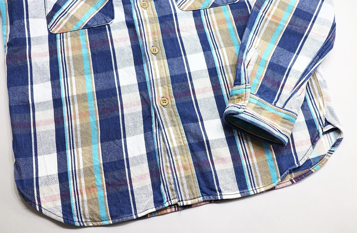 JELADO (ジェラード) Nel Shirts Short Length / ネルシャツ ショート丈 JP02107 美品 オールドネイビー size 17(XL) / ワークシャツ_画像5