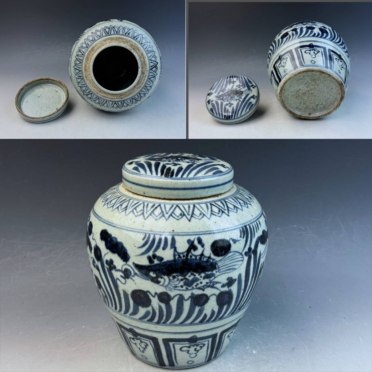 中古】 中国古美術 中国景德鎮製 康煕年製 古玩 染付 青花 蛍焼 煎茶