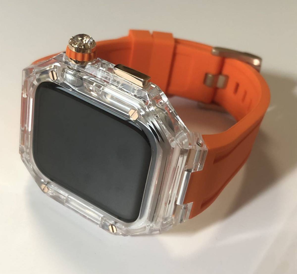 zc rg クリア オレンジ★アップルウォッチバンド ラバーベルト カバー　Apple Watch クリア ケース 40mm 41mm 44mm 45mm 4ネジ_画像5