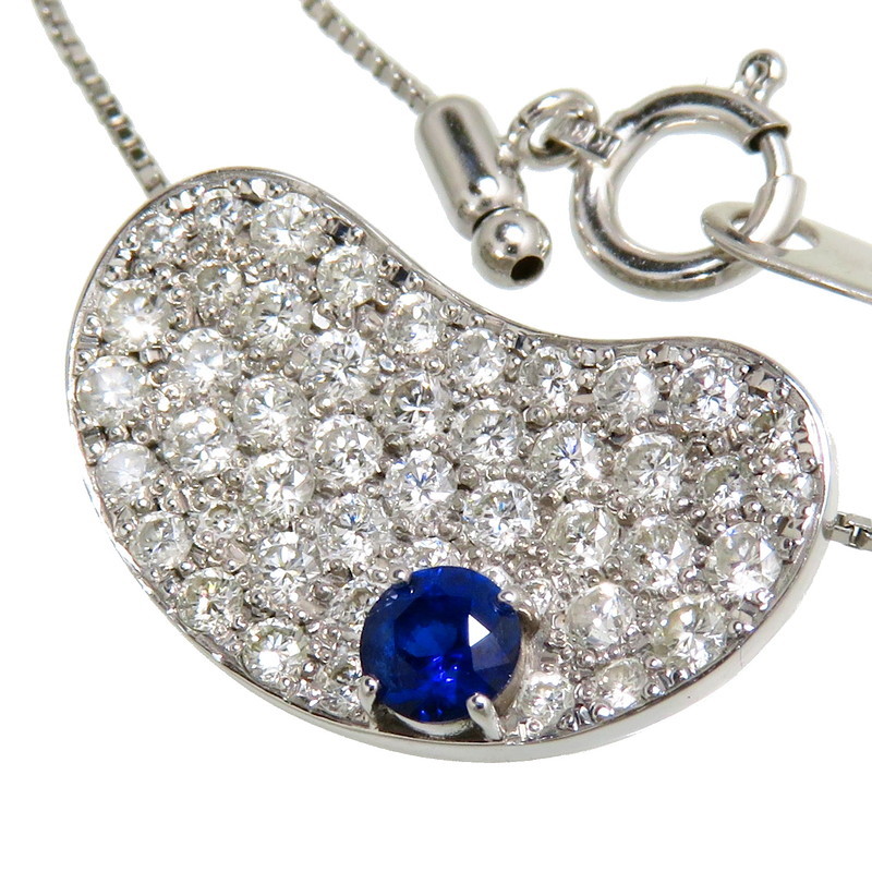 ー品販売 ネックレス 計0.82ct ダイヤモンド 0.24ct サファイア ビーンズ K18WGホワイトゴールド レディース 46cm 4.6g ホワイトゴールド