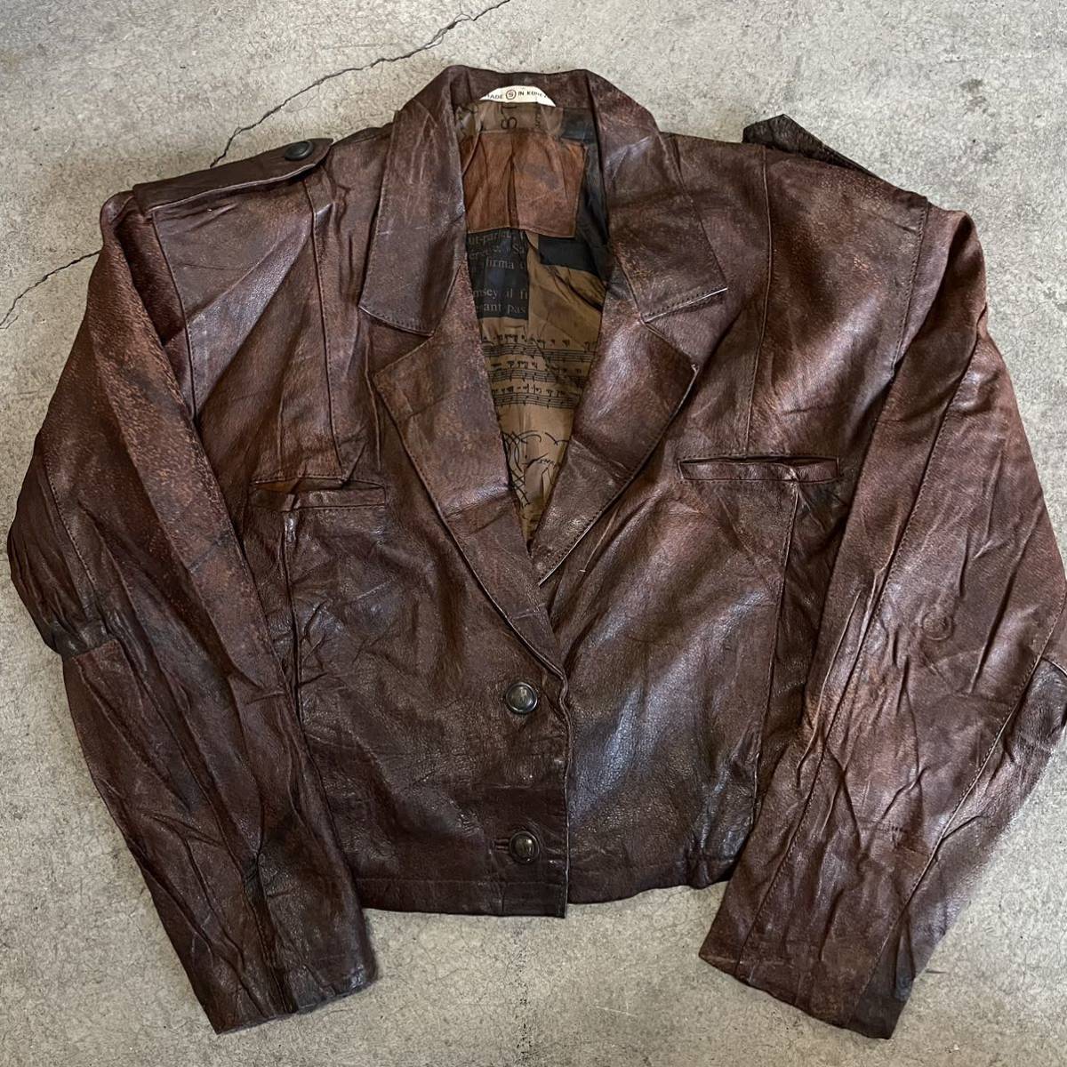 【1円スタート】レザージャケット 革ジャン 本革 ブラウン S 短丈 フライトジャケットgenuine leather jacket アメリカ 古着 レディース _画像1