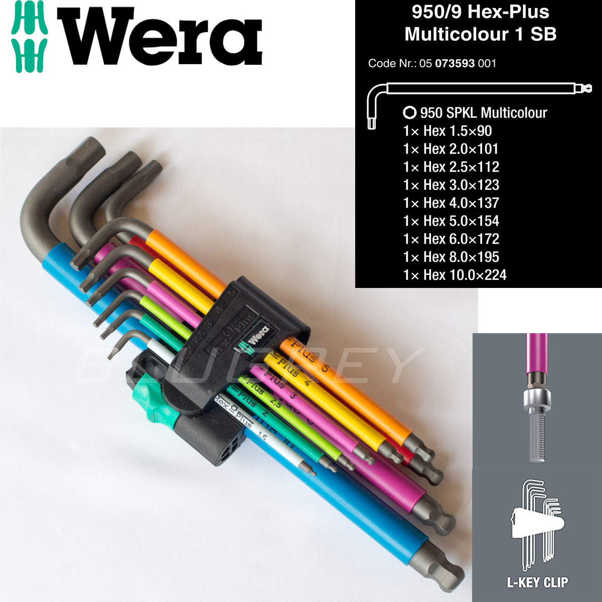 Wera(ヴェラ) 950SPKL/9SMN マルチカラー ヘックス キーセット 1.5～10mm 6角レンチ 073593_画像1