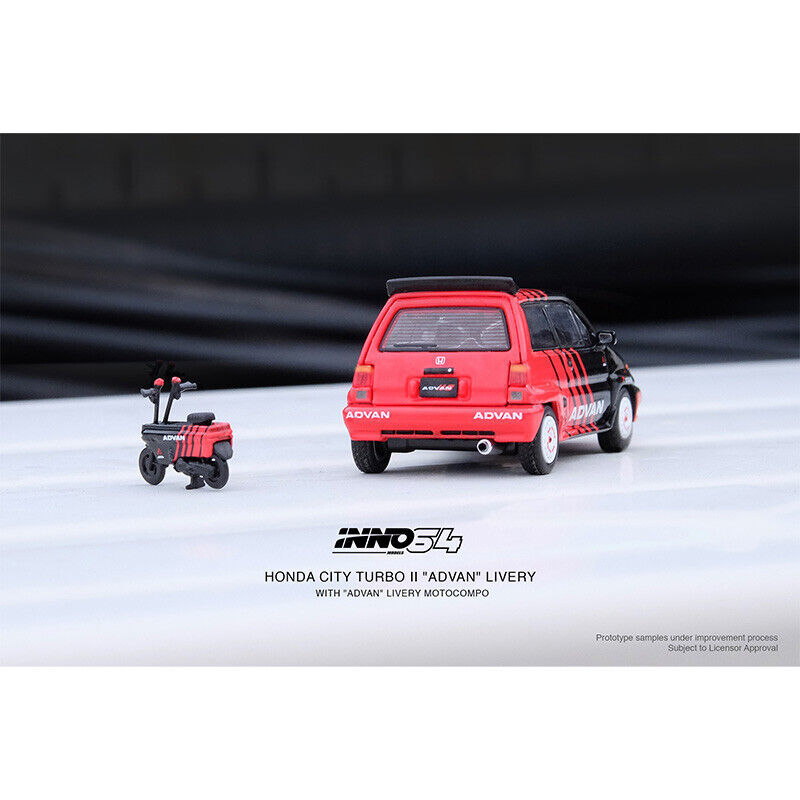 イノモデル 1/64 ホンダ シティ ターボII アドバン モトコンポ付き Inno Models Honda City Turbo II ADVAN ミニカーの画像5