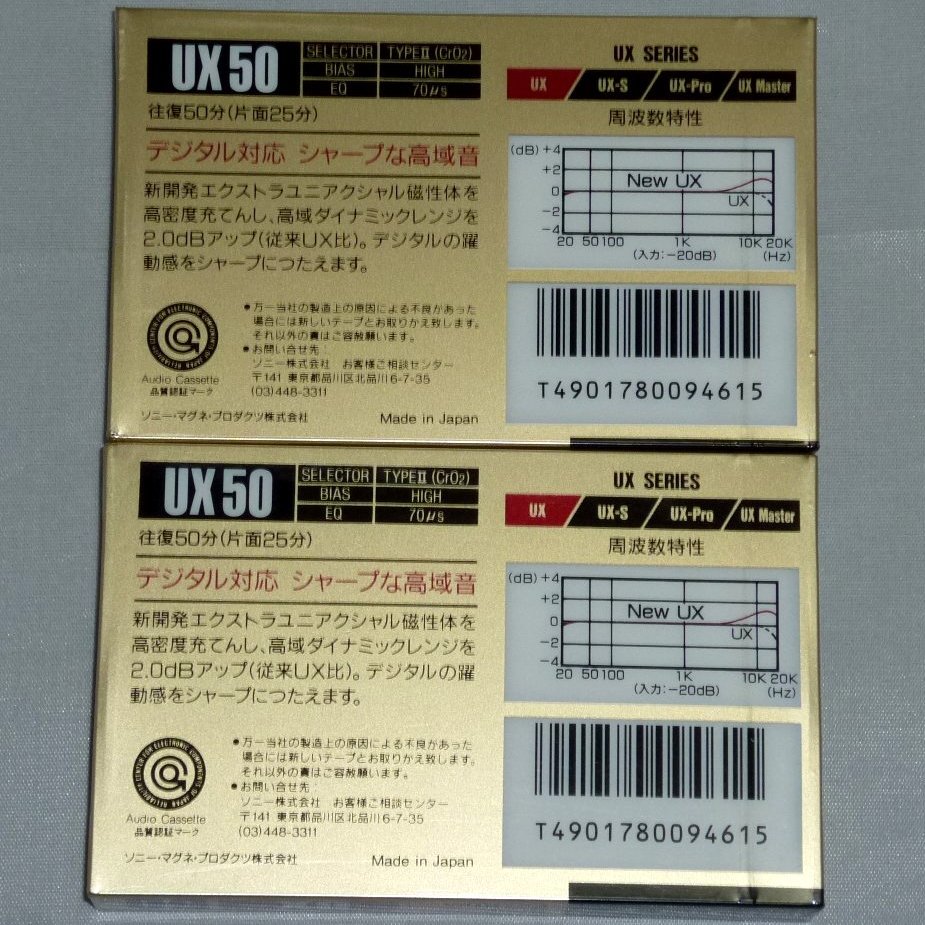 新品未使用！送料無料！ソニー/SONY製カセットテープ(往復50分)UX50ハイポジション 2本セット_画像2