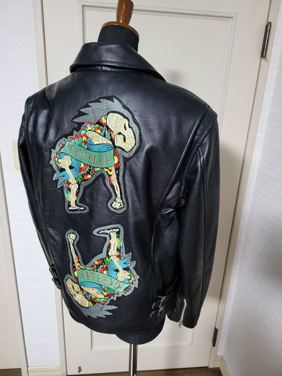 本革 革ジャン カスタム 刺繍ワッペン 革 LLサイズ ゴリラ 本革 革ジャン カスタム 刺繍ワッペン 革 LLサイズ ゴリラ