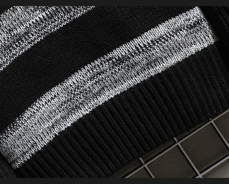 セーター ハイネック ニット マルチストライプ トップス 長袖 メンズトップス ブラック サイズ L_画像6