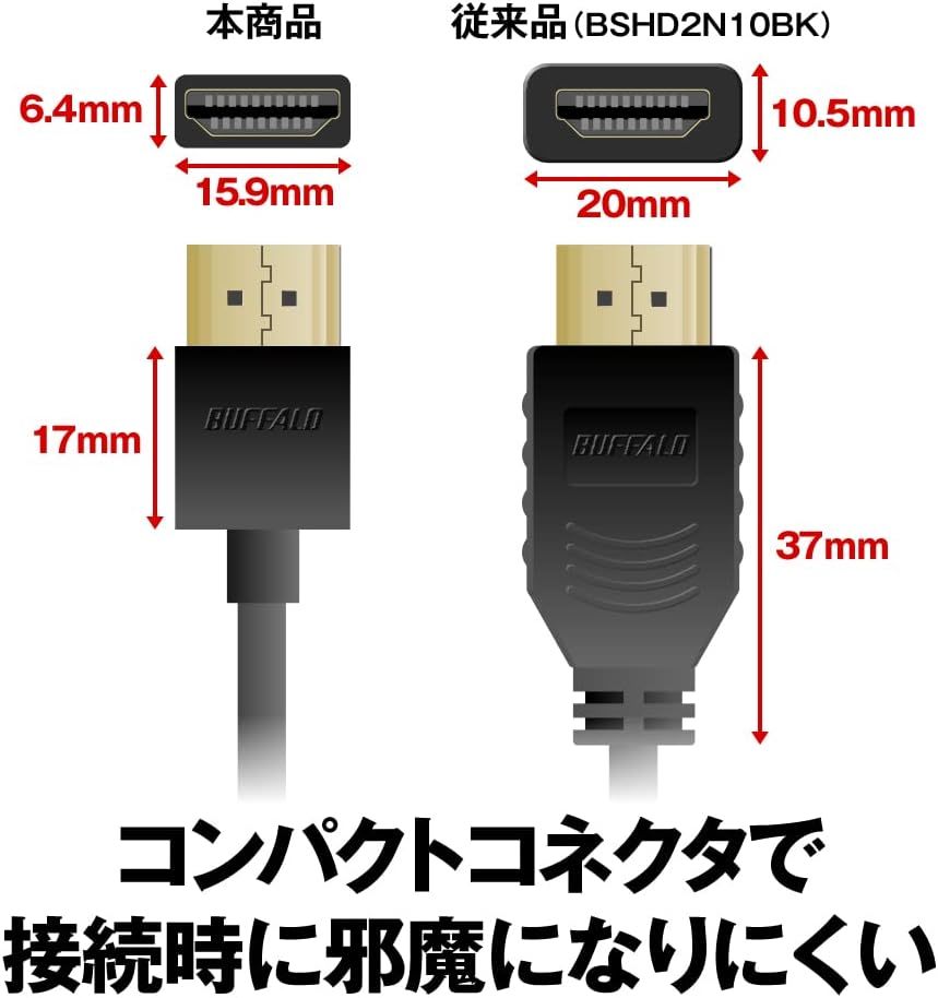 バッファロー HDMI スリム ケーブル 1m ARC 対応 4K × 2K 対応 【 HIGH SPEED with Ether_画像4