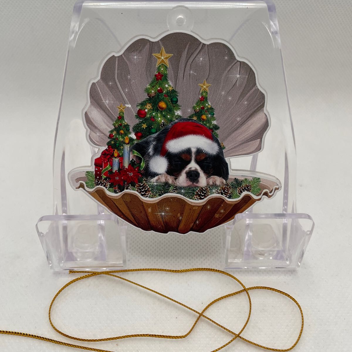 【訳あり】クリスマスオーナメント貝　キャバリア　かわいい　犬　 クリスマス雑貨
