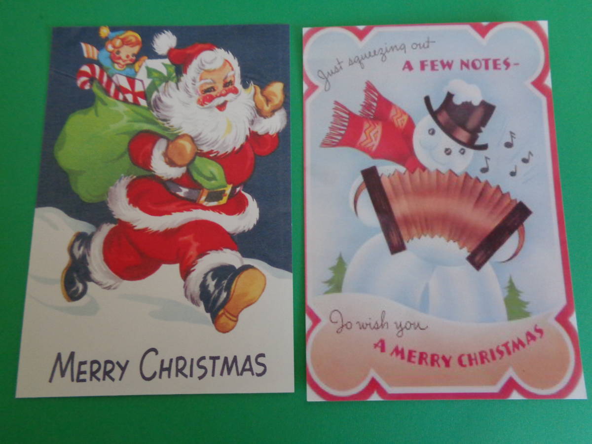 即決　新品　ポストカード　絵ハガキ　光沢紙　５枚セット　クリスマス　サンタクロース　スノーマン　雪だるま　レトロ　イラスト　紙もの_画像3