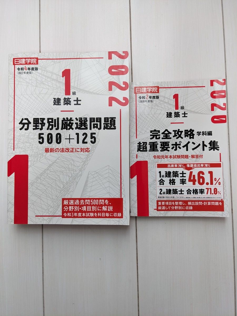 日建学院１級建築士分野別厳選問題５００＋１２５（令和4年度版）　＋　完全攻略ポイント集 （令和2年度版）日建学院教材研究会／編著