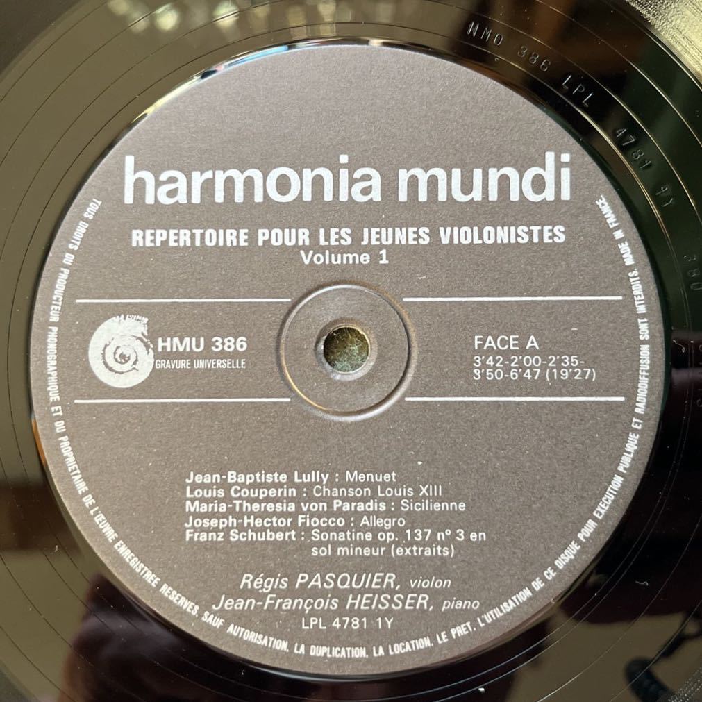 レジス・パスキエ(vn)ジャン=フランソワ・エッセール(pf) /「若いバイオリン奏者のための曲集」volume 1 仏 harmonia mundi HM386 初出_画像3