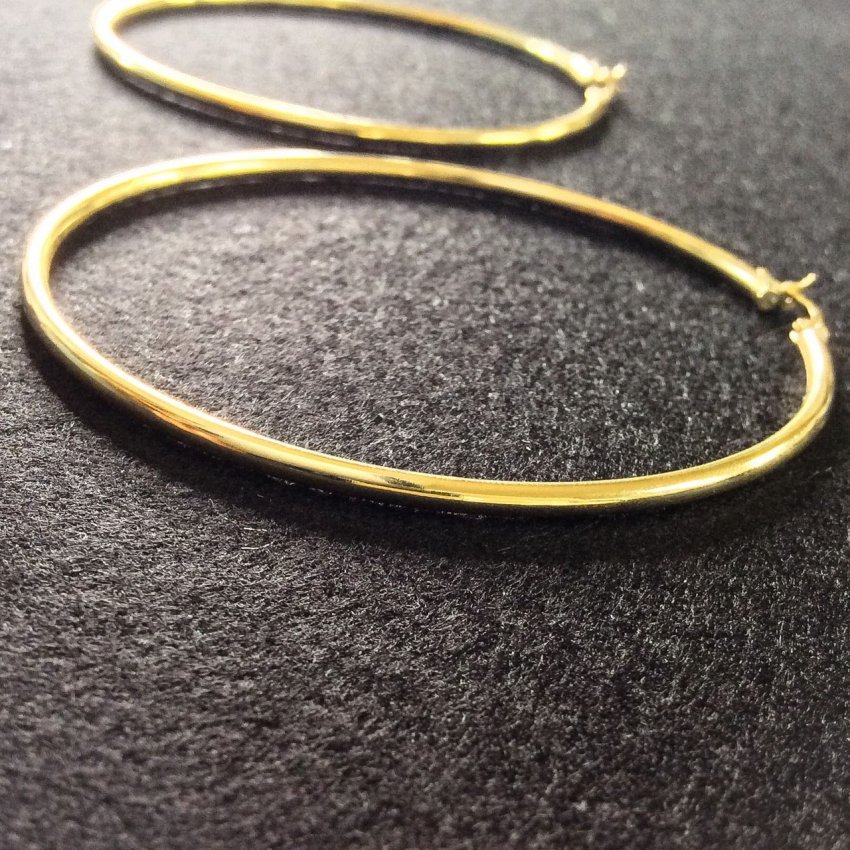 10K Yellow Gold プレーンフープピアス(7.5cm)-