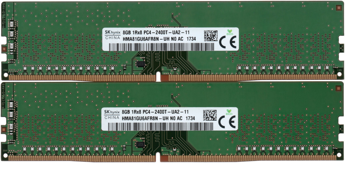 【DDR4 8GBx2枚 合計16GB デスクPC用】＜動作確認済＞SK hynix 4回パス確認！DDR4-2400T(PC4-19200U) HMA81GU6AFR8N-UH x2枚組【中古】H836_写真の商品をお届けいたします！