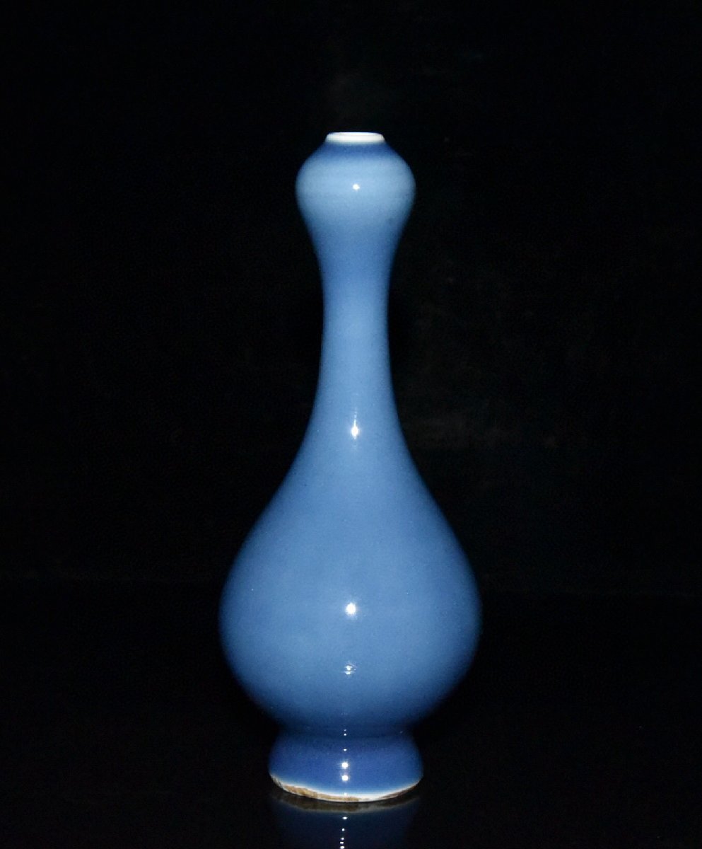 有名な高級ブランド 蒜頭瓶 天藍釉 乾隆年製款 ◇古寳堂◇清 古陶瓷品