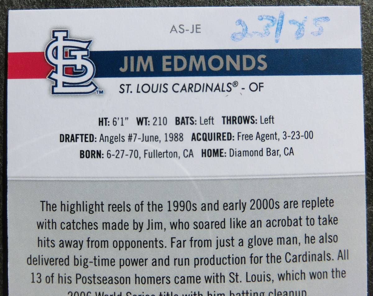 ジム・エドモンズ Jim Edmonds auto 直筆サイン 直書き ゴールドグラブ賞8回_画像3