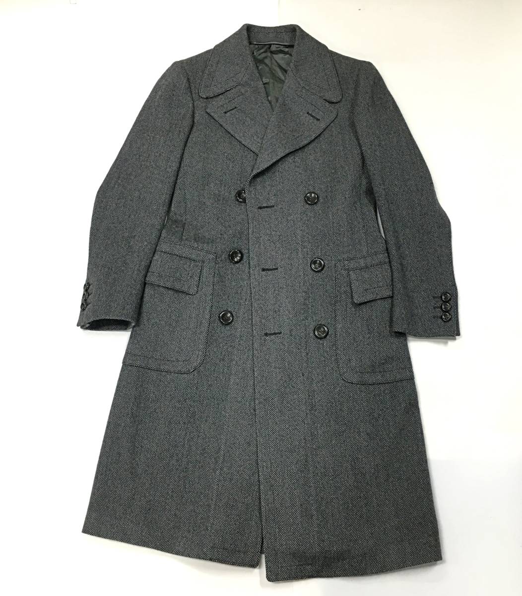 B9-265 グッチ メンズ ロングコート サイズ 44 ウール 100% チャコール/グレー系 ダブル コート ピーコート 男性 スーツ GUCCI_画像1
