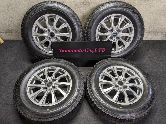 【Ｂ】深溝　14インチアルミ付き冬タイヤ　スタッドレス　4本セット　14×5.5J +39 PCD100 185/70R14　ブリジストン　HE12　ノートなど_画像1