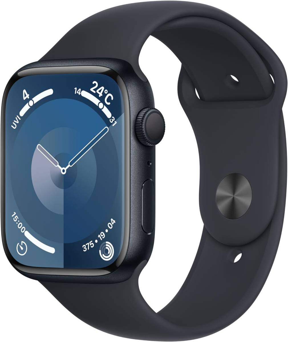 Apple Watch Series 9（GPSモデル）- 45mmミッドナイトアルミニウムケース ミッドナイトスポーツバンド - M/L アップルウォッチ_画像2