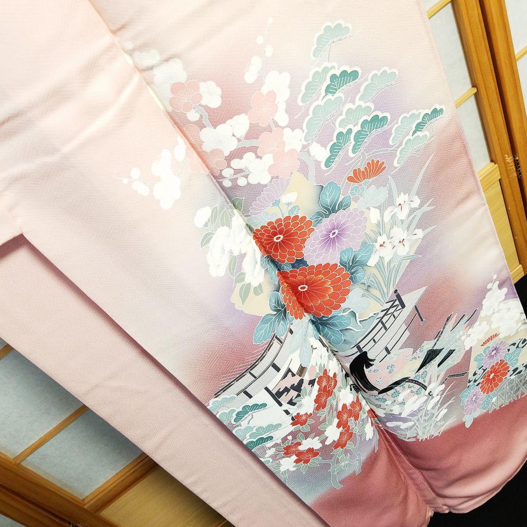 M2013【着物と帯 京月花】 ■お仕立て上がり淡いピンク色友禅正絹訪問着袷広衿■_画像8