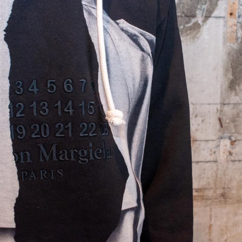 黒50新品 メゾンマルジェラ デストロイ トレンチコート プリント スウェット シャツ パーカー 19AW L Maison Margiela 10 メンズ ブラック_画像10