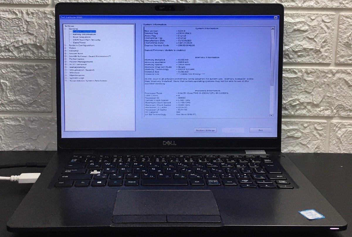 1円～ ■ジャンク DELL LATITUDE 5300 / 第8世代 / Core i5 8365U 1.60GHz / メモリ 8GB / SSD 256GB / 13.3型 / OS有り / BIOS起動可_画像2