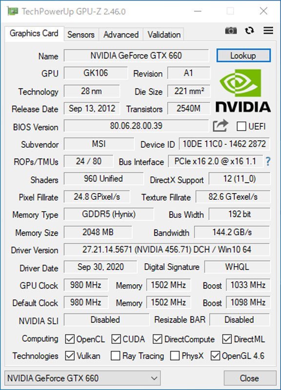 中古グラフィックカード 動作確認済 Vista～Win11 LINUX ★ MSI Twin Frozr3 GeForce GTX 660 GDDR5 2GB 192bit DVI/HDMI/DP #1718-K_画像5