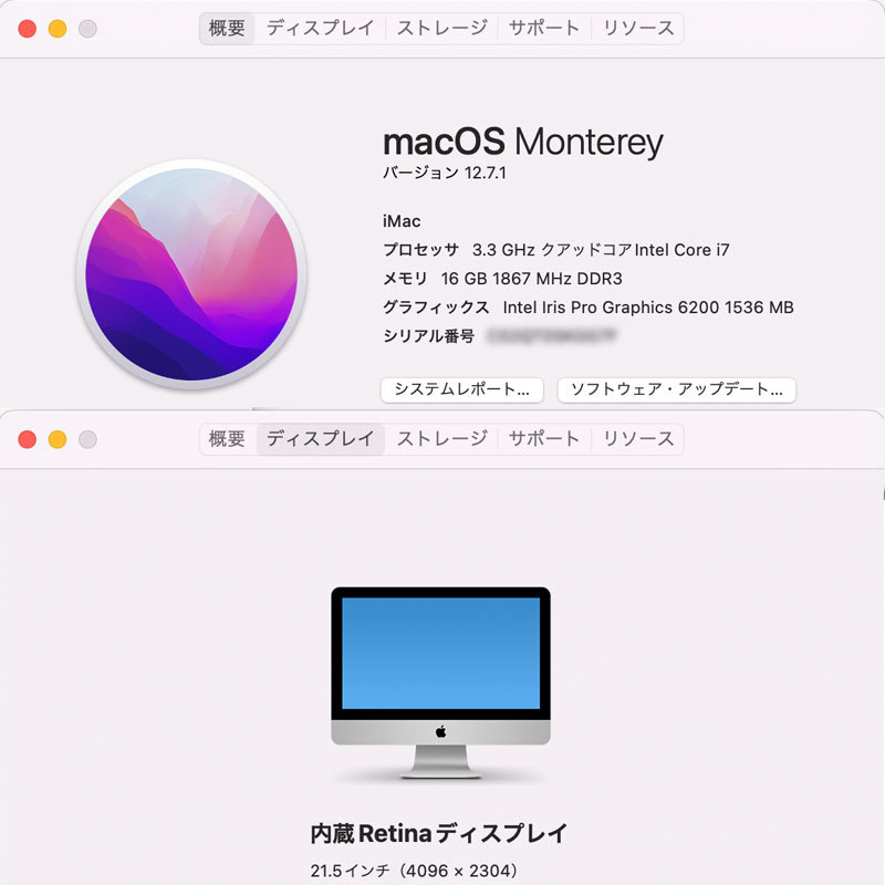 大容量SSD使用 キーボード・マウス付 ★ Apple iMac 21.5-inch Late 2015 Core i7-5775R(3.3G/4コア) メモリ16GB SSD480B MacOS Monterey_画像7