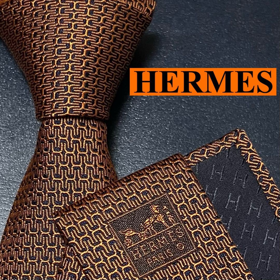 ✨極美品✨ 現行 定番 HERMES ネクタイ シルク100% ファソネH 刺繍-