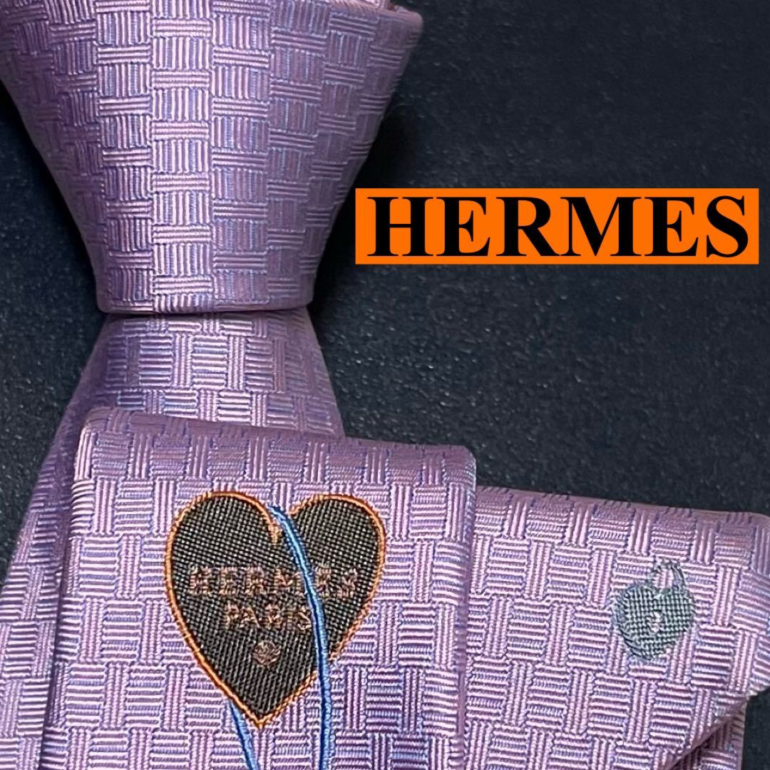 未使用 ネクタイ HERMES エルメス 現行 シルク ファソネH H柄 H織 刺繍 ジャガード ラクレデュボヌール ワンポイント パープル 紫 メンズ_画像1