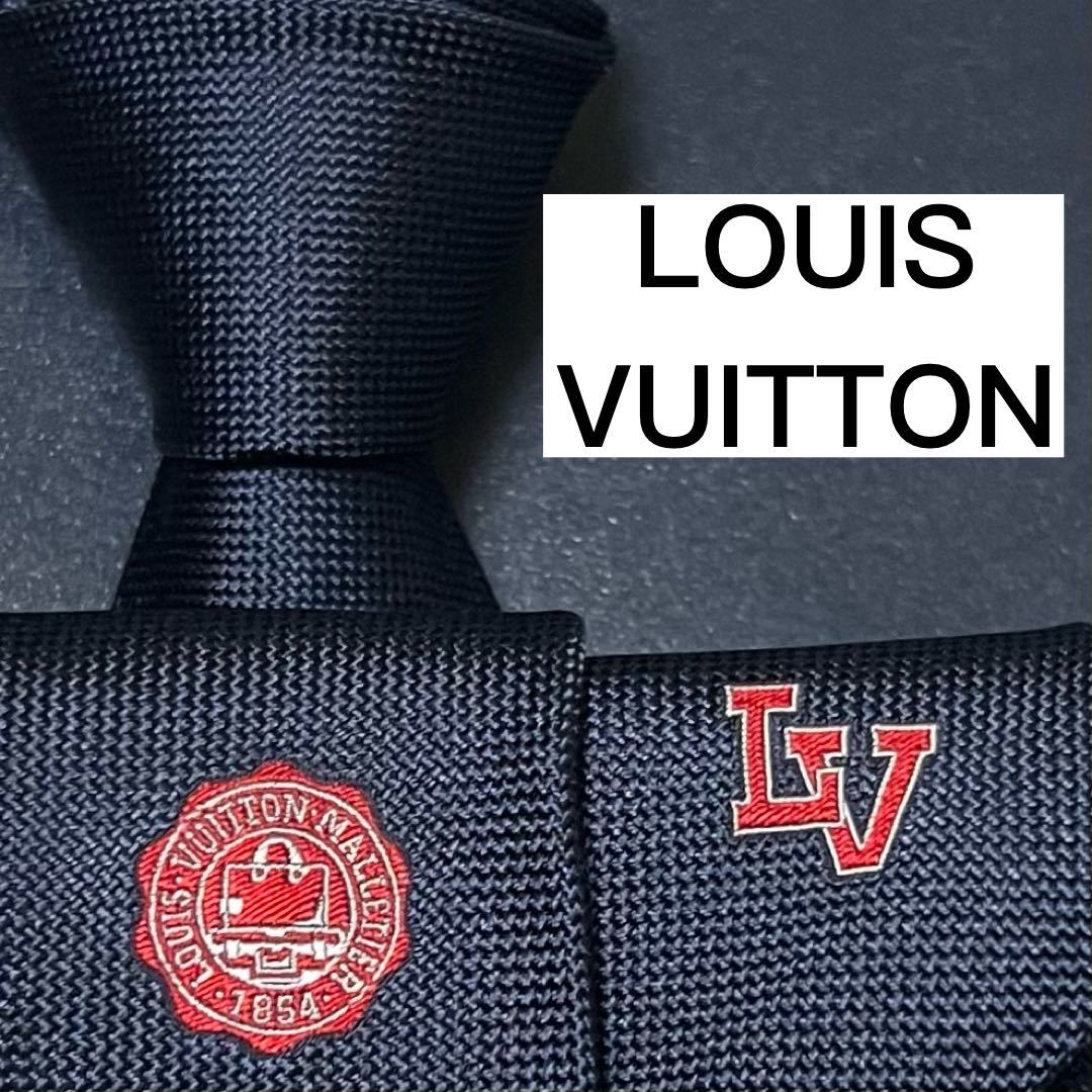 激レア 未使用級 現行 ネクタイ LOUIS VUITTON ルイヴィトン シルク モノグラム ワンポイント ソリッド LVリーグ グラヴァット ネイビー 紺_画像1