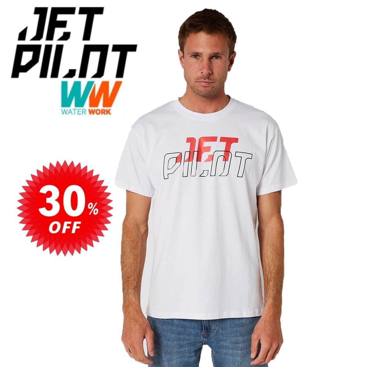  jet Pilot JETPILOT sale 30% off T-shirt men's marine free shipping o-bitaruSS T-shirt white M W22603