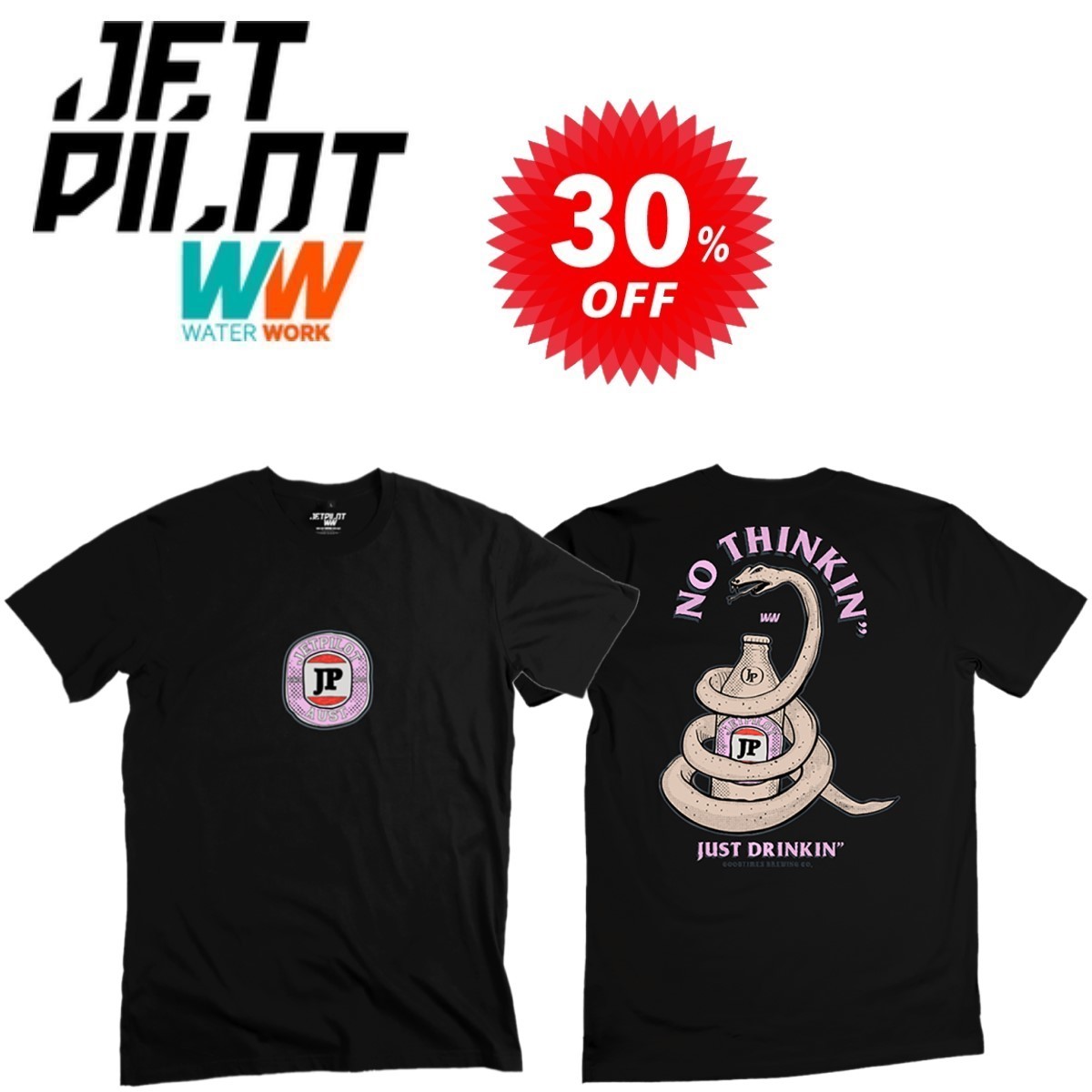 ジェットパイロット JETPILOT セール 30%オフ Tシャツ 送料無料 スネーク ビア メンズ Tシャツ S21601 ブラック XL_画像1