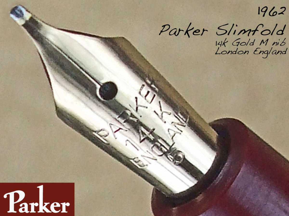 ◆14金M◆1962年製 パーカー・スリムフォルド万年筆 赤 ロンドン◆ 1962 Parker Slimfold Fountain Pen 14k M nib England◆_画像1